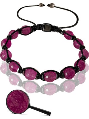 Tesbih Atölyesi Makrome Fasetli Hematit - Pembe Akik Taşı Bileklik