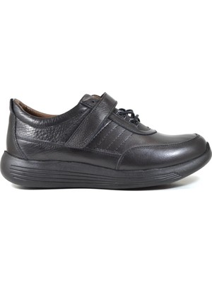 Beety 1031 Hakiki Deri Siyah Ortopedik Cırtlı Kadın Anne Ayakkabı