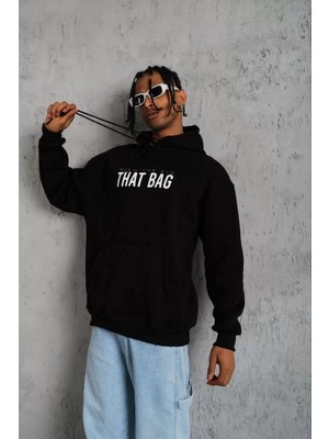 Tarz Yeri Erkek Kanguru Cep Baskılı Kapüşonlu Sweatshirt - Siyah