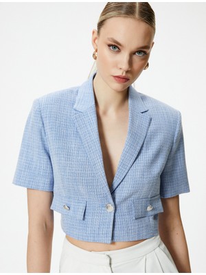 Koton Crop Blazer Ceket Kısa Kollu Kapaklı Cepli