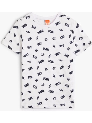 Koton Tişört Kısa Kollu Bisiklet Yaka Baskı Detaylı Pamuklu