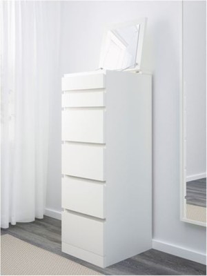 IKEA Malm, Aynalı 6 Çekmeceli Şifonyer, 40X123 Cm, Beyaz Renk