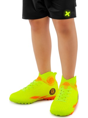 Kiko Kids 142 Fhs Boğazlı Halı Saha Erkek Çocuk Futbol Ayakkabı Sarı - Turuncu