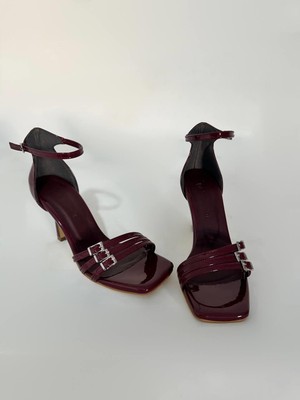 Dicle Polat Shoes Babe Bordo 3 Kemer Detaylı Önü Açık Kadın Topuklu Ayakkabı