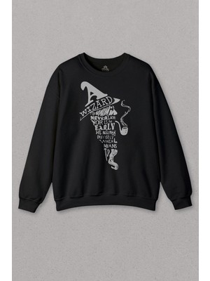 So Cool Unisex Siyah Sweatshirt Wizard Yüzüklerin Efendisi Lord Of The Rings Baskılı Sweat