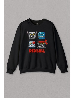So Cool Unisex Siyah Sweatshirt Red Ball Crazy Kırmızı Top Redball Oyun Gamer Baskılı Sweat