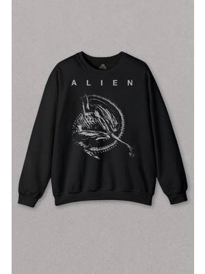 So Cool Unisex Siyah Sweatshirt Yaratık Alien Covenant Sinema Film Afiş Baskılı Sweat
