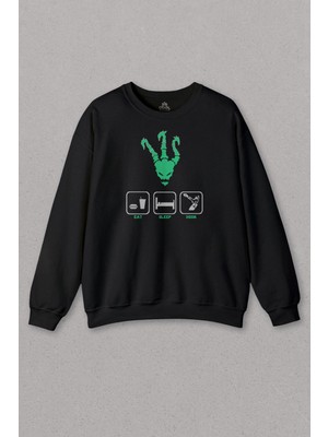 So Cool Unisex Siyah Sweatshirt Thresh Eat Sleep Hook League Lol Oyun Gamerbaskılı Sweat