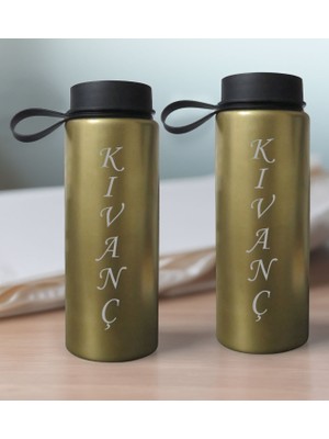 Bk Gift Kişiye Özel Isimli 2’li Gold Renkli Cam Matara 500ML, Sevgiliye Hediye, Isimli Cam Matara, Sevgililer Günü