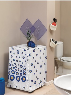 Mavi Nazar Boncuklu Çamaşır Makinesi Örtüsü 60X60X90 cm Banyo Düzenleyici Aksesuar