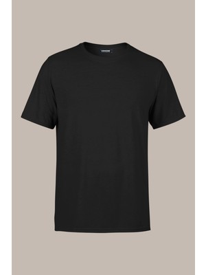 Comeor Erkek Siyah %100 Pamuk T- Shirt Regular Fit Rahat Kesim Bisiklet Yaka Basic Tişört