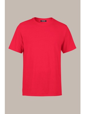 Comeor Erkek Kırmızı %100 Pamuk T- Shirt Regular Fit Rahat Kesim Bisiklet Yaka Basic Tişört