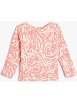 Koton Tişört Batik Desenli Uzun Kollu Bisiklet Yaka Pamuklu