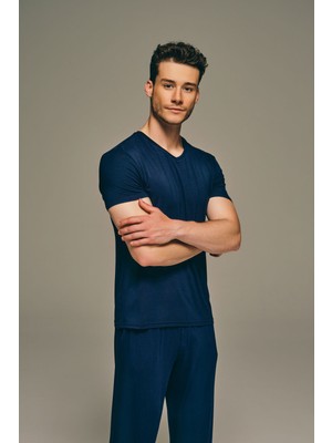 Syah Erkek Basic Modal V Yaka Kısa Kollu T-Shirt