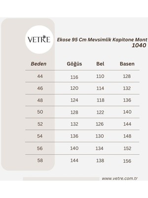 Vetre Kadın Büyük Beden Ekose 95 Cm Mevsimlik Lacivert Kapitone Mont 1040