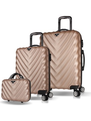 My Valice Lotus Abs 3'lü Valiz Seti (Makyaj + Kabin + Orta Boy) Gold