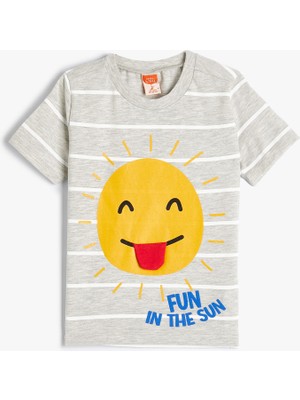 Koton Tişört Kısa Kollu Güneş Baskılı Bisiklet Yaka