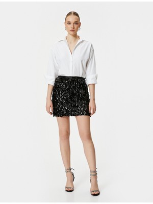 Koton Pullu Payetli Mini Etek Astarlı Standart Bel Slim Fit
