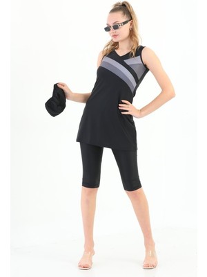 Paleys Mayo Yarı Kapalı Taytlı Mayo Siyah Aylin