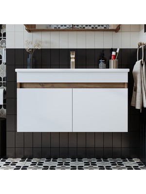 Roomart '' Lavabolu '' Atlantik-Beyaz Mat Mdf 85 cm Banyo Alt Dolabı