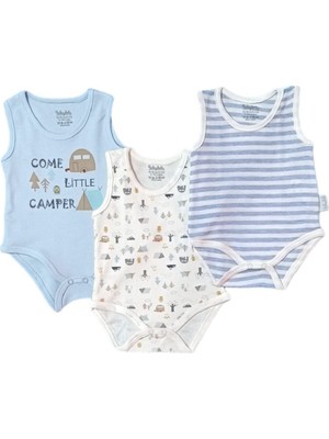 Babydola 13085 Erkek Bebek Üçlü Desenli Mavi Body Set