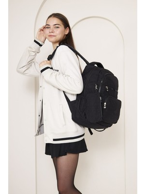 Mubo Orijinal Suya Dayanıklı Krinkıl Kumaş Büyük Boy 2'li Suluk Bölmeli Okul Çantası ( Günlük, Kolej)