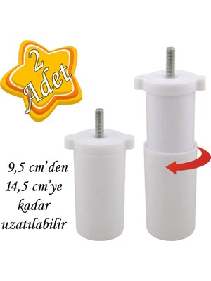 Glaswen 2 Adet Ayarlı Destek Ayağı 9,5 x 14,5 cm Beyaz Gizli Ayak Mobilya Kanepe Baza Koltuk Dolap Tv Ünitesi
