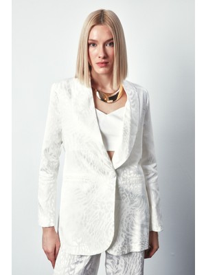 Sateen Şal Yaka Desenli Ceket - Ekru