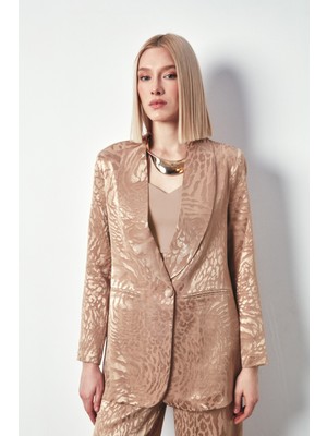 Sateen Şal Yaka Desenli Ceket - Vizon