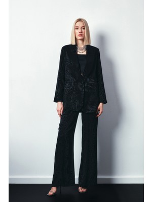 Sateen Şal Yaka Desenli Ceket - Siyah