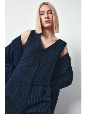 Sateen Düğmeli Yelek - Lacivert