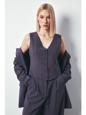 Sateen Düğmeli Yelek - Gri