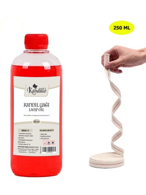 Dünya Magnet, Kırmızı Kandil Yağı, 250 ml, Kokusuz Dumansız Iç Mekan Gaz Lambası Yağı + 50 cm Fitil