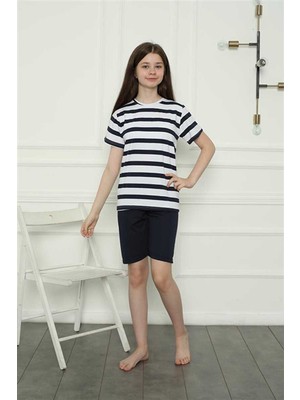 Moda Çizgi Kız Çocuk Penye Şortlu Pijama Takım 20406