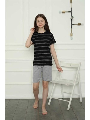 Moda Çizgi Kız Çocuk Penye Şortlu Pijama Takım 20405