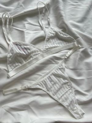 Dambiteks Tül Çizgili Beyaz Bralet Takımı