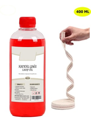 Kandillo, Kırmızı Kandil Yağı, 400 ml, Kokusuz, Dumansız, Iç Mekan Gaz Lambası Yakıtı + 50 cm Fitil