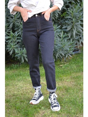 Kot Modası Denim Kumaş Kar Siyah Mom Jeans