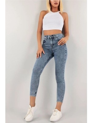 Kot Modası Pena Kar Yıkama Skinny Jean Kadın Power Pantolon