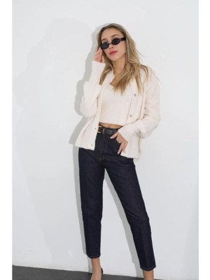 Kot Modası Koyu Mom Fit Jean Kot Pantolon