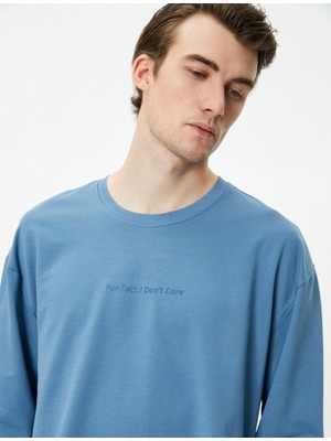 Koton 4WAM70246MK 604 Mavı Erkek Jersey Sweatshırt
