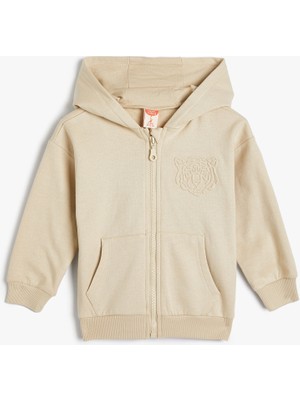 Koton Fermuarlı Kapşonlu Sweatshirt Kanguru Cepli Pamuklu