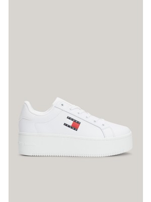 Tommy Hilfiger Kadın Marka Logolu Platform Topuklu Şık Görünüşlü Gündelik Kullanıma Uygun Beyaz Sneaker EN0EN02518-YBS