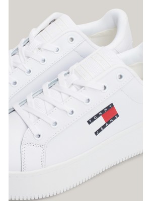 Tommy Hilfiger Kadın Marka Logolu Platform Topuklu Şık Görünüşlü Gündelik Kullanıma Uygun Beyaz Sneaker EN0EN02518-YBS