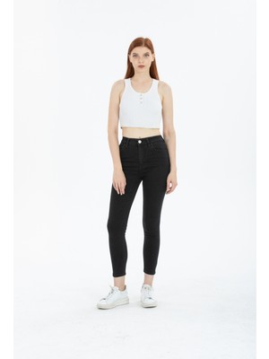 Siyah Skinny Likralı Yüksek Bel Ekstra Esnek Kot Pantolon-Bees Jeans
