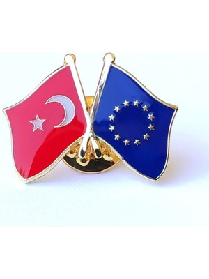 Market66 Avrupa Birliği Türkiye Dostluk Ikili Bayrak Rozeti Iğneli 2'li Yaka Rozet Broş