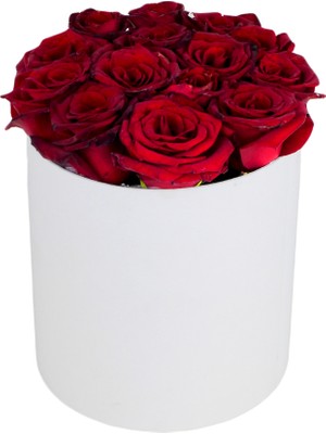 Nema Bahçe Kutuda Kırmızı Taze Gül - Beyaz Silindir Kutuda 14 Adet