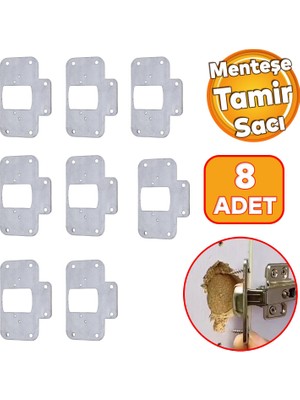 Badem10 Dolap Kapak Tas Taş Menteşe Tamir Sacı Saç Nobel Pratik Onarım Kiti 6,5x9 cm Yuva Tablası 8 Adet