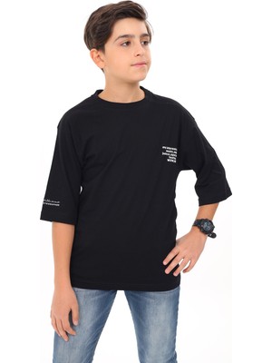 Angelos Girls Erkek Çocuk Yazı Baskılı Basic T-Shirt 9-14 Yaş LX7073