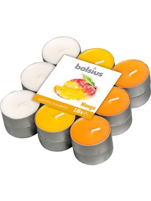 Bolsius Kokulu Tealight Mum, Mango Kokulu, Karışık Renkli, 18'li Paket, 4 Saatlik Uzun Yan ma Süresi - Ev Mumu - İç Dekorasyon - Doğal Özler - Doğal Vegan Balmumu İçerir - Palmiye Yağı İçermez